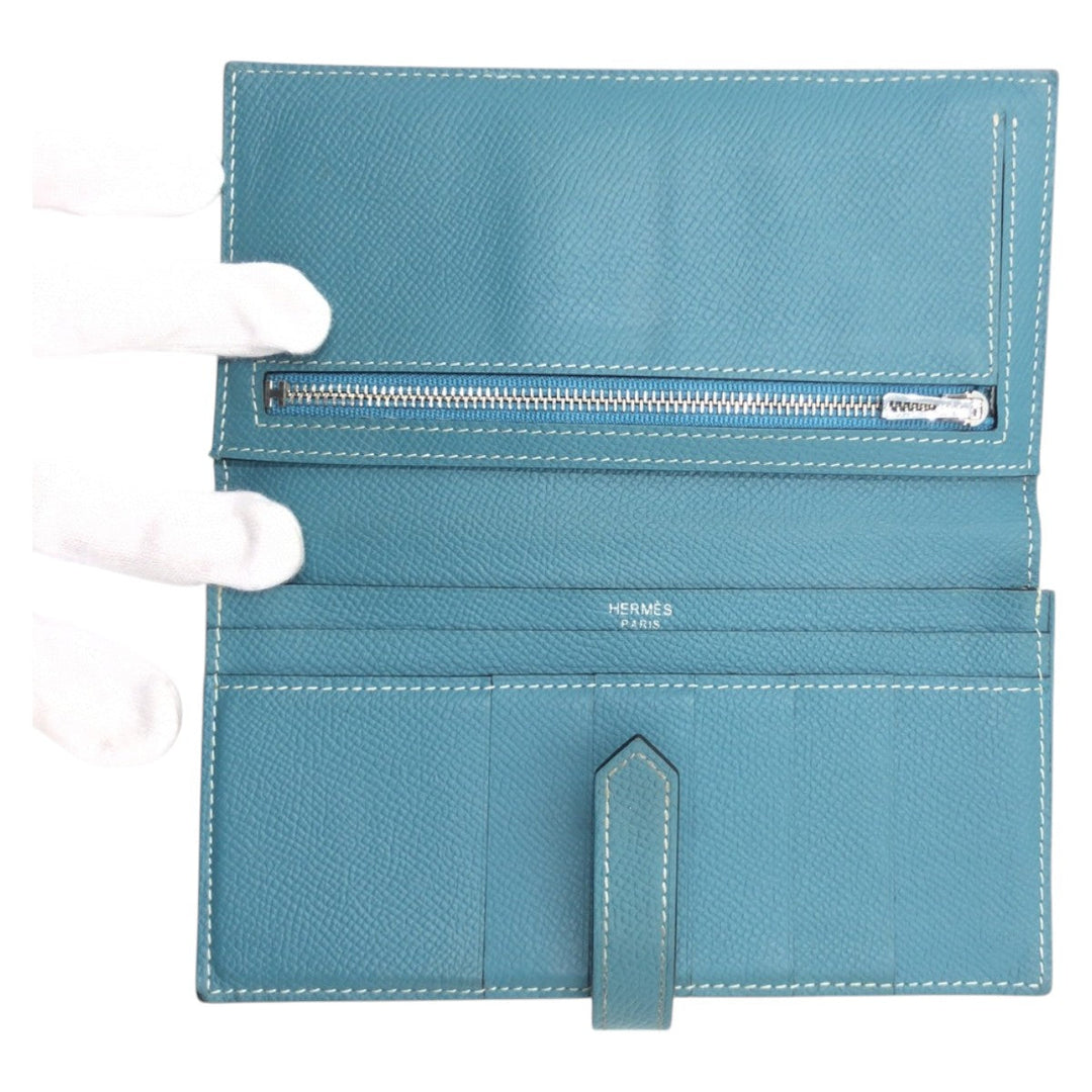 HERMES Long Wallet Purse Epsom Blue Blue Jean Beance fleet
