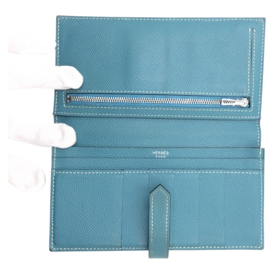 HERMES Long Wallet Purse Epsom Blue Blue Jean Beance fleet