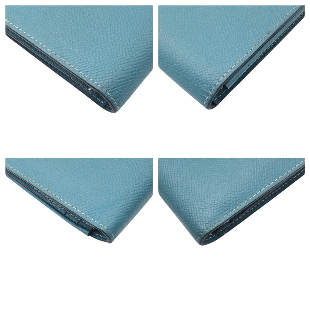 HERMES Long Wallet Purse Epsom Blue Blue Jean Beance fleet