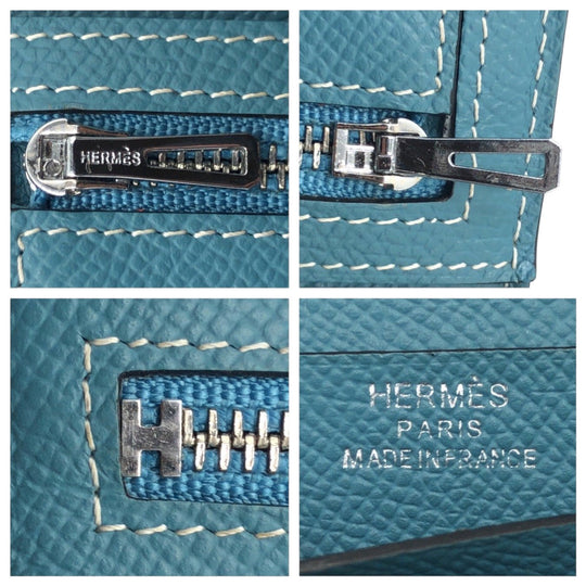 HERMES Long Wallet Purse Epsom Blue Blue Jean Beance fleet