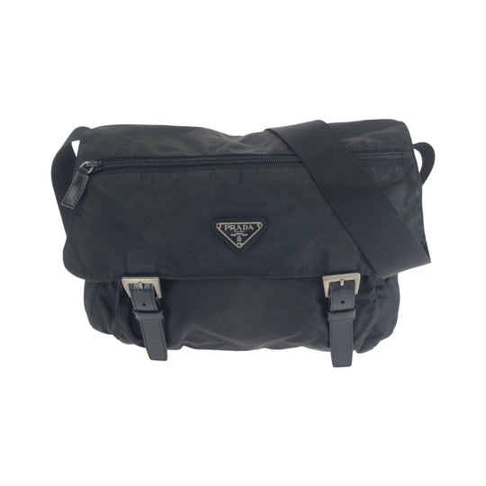 PRADA Shoulder Bag 1BD671 Nylon Black SilverMetal Shoulder Bag Messenger bag Test Triangle With logo Women Used Authentic