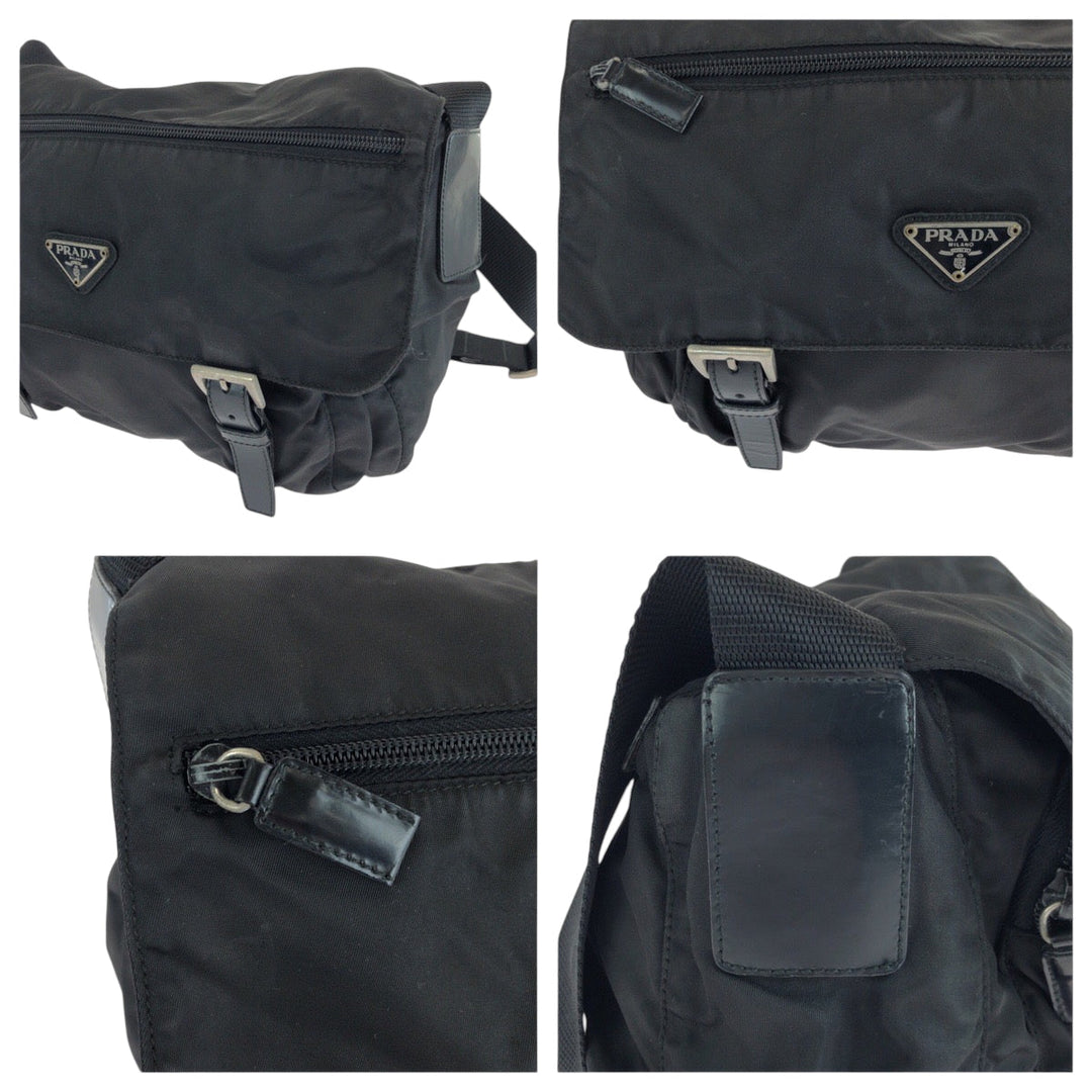 PRADA Shoulder Bag 1BD671 Nylon Black SilverMetal Shoulder Bag Messenger bag Test Triangle With logo Women Used Authentic