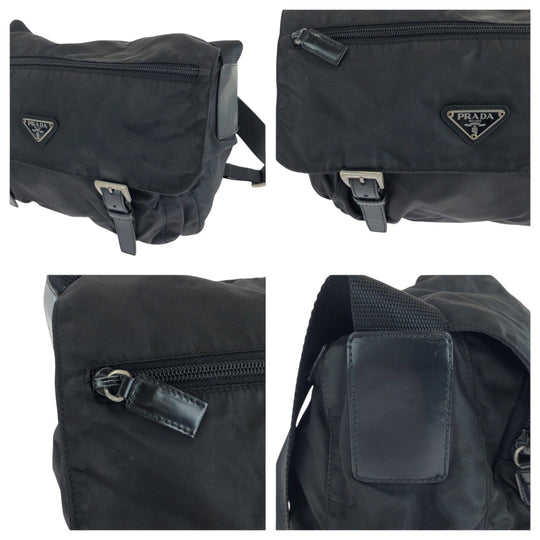 PRADA Shoulder Bag 1BD671 Nylon Black SilverMetal Shoulder Bag Messenger bag Test Triangle With logo Women Used Authentic
