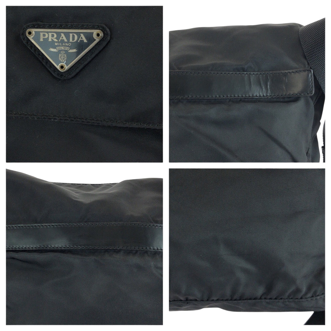 PRADA Shoulder Bag 1BD671 Nylon Black SilverMetal Shoulder Bag Messenger bag Test Triangle With logo Women Used Authentic