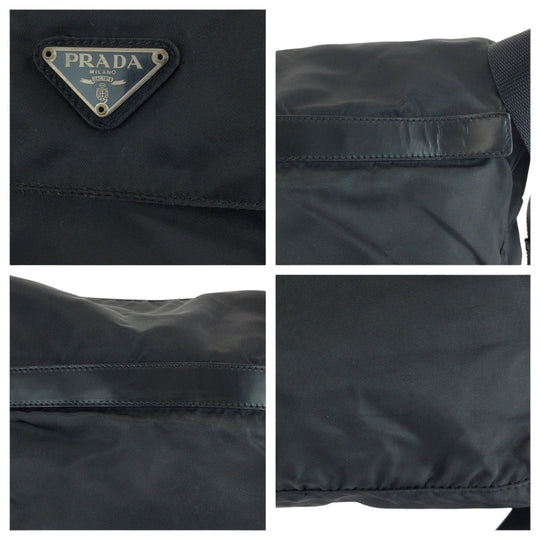 PRADA Shoulder Bag 1BD671 Nylon Black SilverMetal Shoulder Bag Messenger bag Test Triangle With logo Women Used Authentic