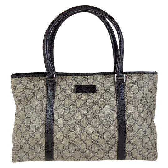 GUCCI Tote Bag 114595 GG Supreme canvas, leather Brown Gray SilverMetal Tote Bag Shoulder Bag Women Used Authentic