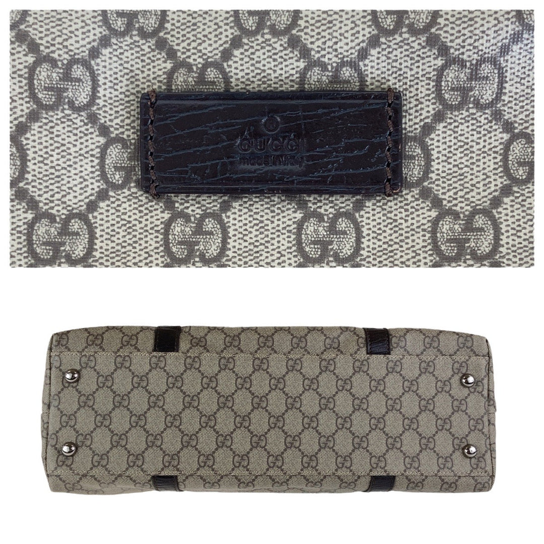 GUCCI Tote Bag 114595 GG Supreme canvas, leather Brown Gray SilverMetal Tote Bag Shoulder Bag Women Used Authentic