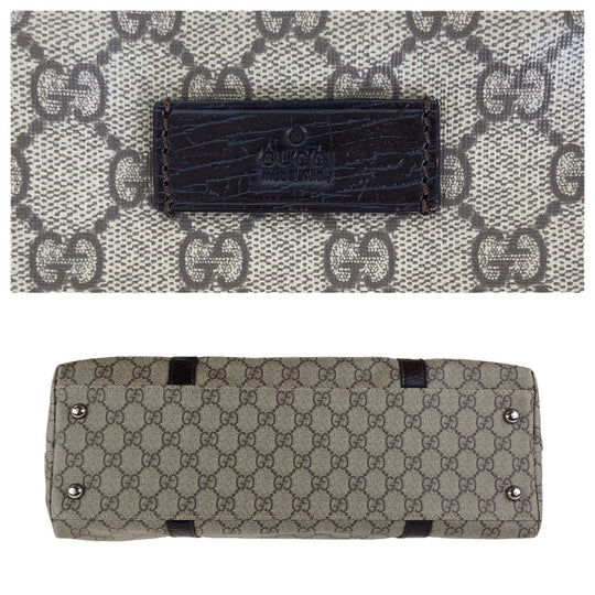 GUCCI Tote Bag 114595 GG Supreme canvas, leather Brown Gray SilverMetal Tote Bag Shoulder Bag Women Used Authentic