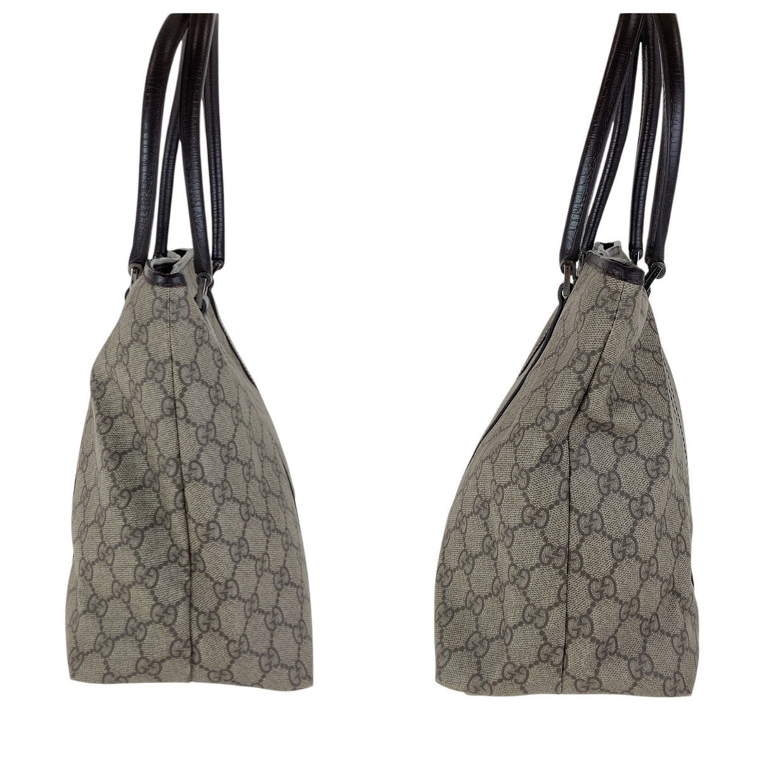 GUCCI Tote Bag 114595 GG Supreme canvas, leather Brown Gray SilverMetal Tote Bag Shoulder Bag Women Used Authentic