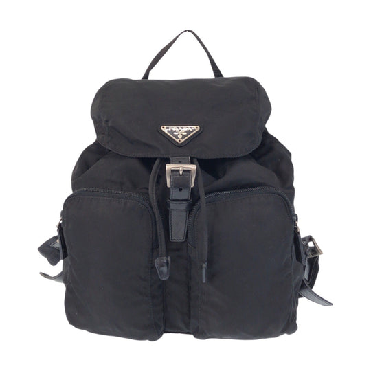 PRADA Backpack Nylon black Backpack Backpack Test Triangle With logo Women Used Authentic