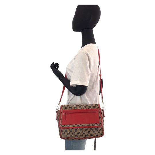 GUCCI Shoulder Bag 001 0375 GG canvas, leather Red Beige Gold Metal Shoulder Bag Messenger bag Women Used Authentic