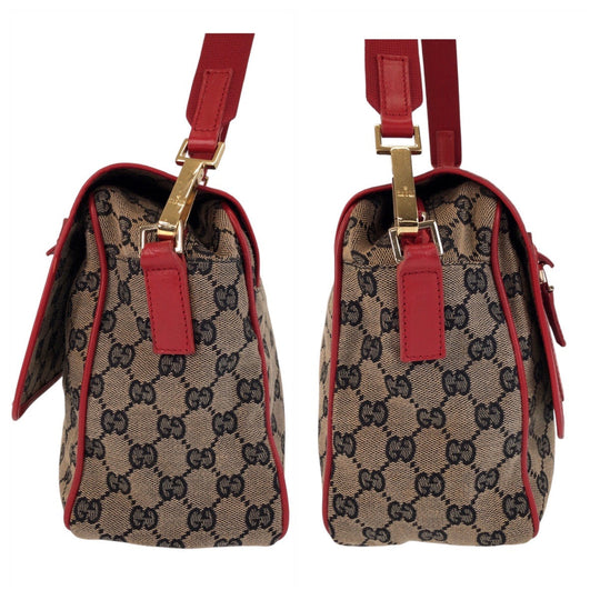 GUCCI Shoulder Bag 001 0375 GG canvas, leather Red Beige Gold Metal Shoulder Bag Messenger bag Women Used Authentic
