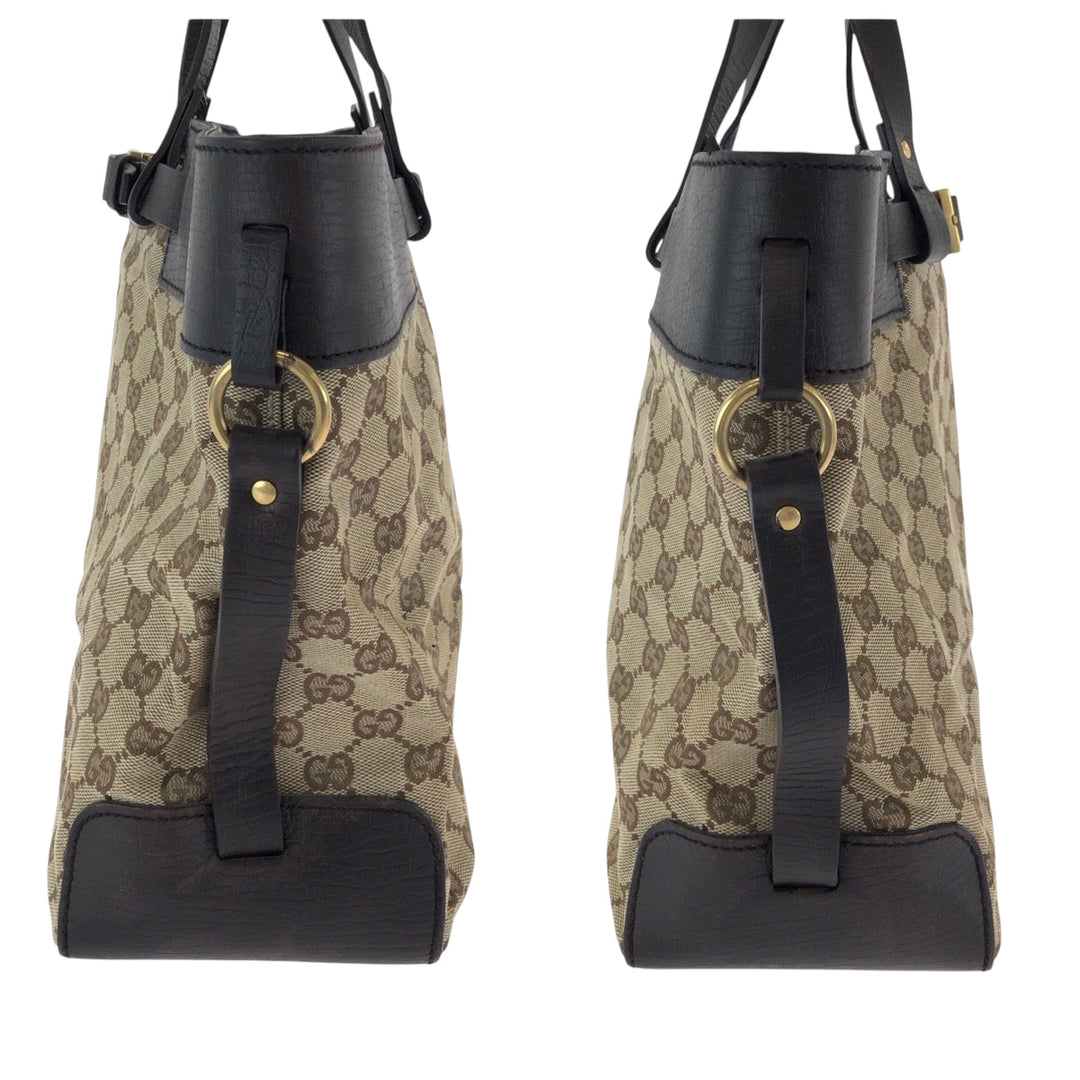 GUCCI Tote Bag 106251 GG canvas Beige Brown Gold Metal Tote Bag handbag Women Used Authentic