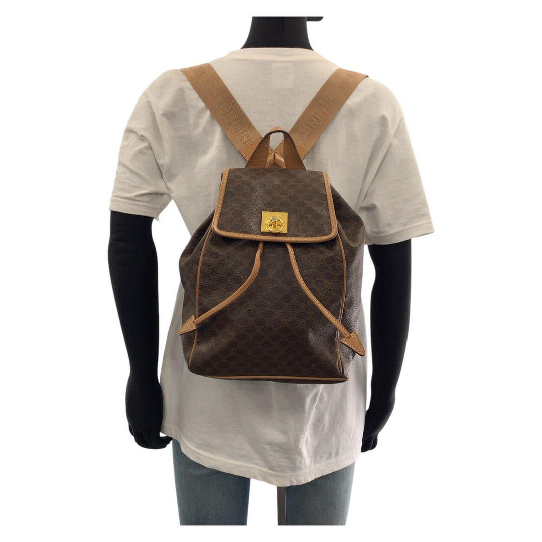 CELINE Backpack PVC, Leather Brown Gold Metal Backpacks & Daypacks Backpacks Macadam Women Used Authentic