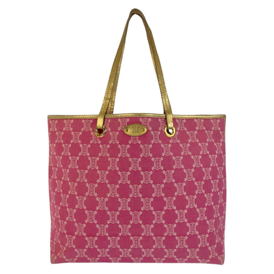 CELINE Tote Bag Canvas, Leather Pink Gold Metal Tote Bag Shoulder Bag Macadam Women Used Authentic