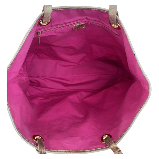 CELINE Tote Bag Canvas, Leather Pink Gold Metal Tote Bag Shoulder Bag Macadam Women Used Authentic