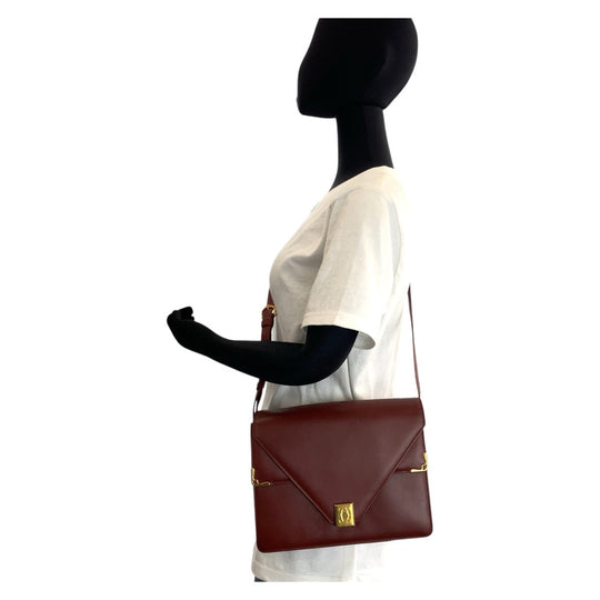 CARTIER Shoulder Bag leather Bordeaux Shoulder Bag Messenger bag Must Line Women Used Authentic