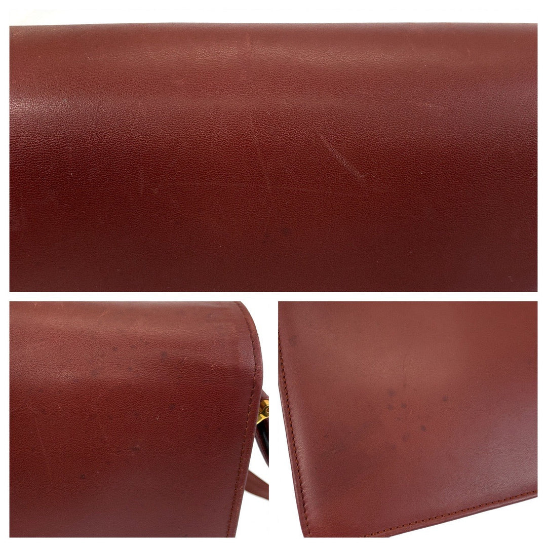CARTIER Shoulder Bag leather Bordeaux Shoulder Bag Messenger bag Must Line Women Used Authentic
