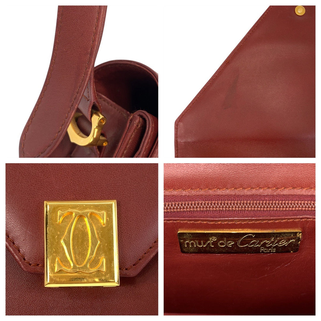 CARTIER Shoulder Bag leather Bordeaux Shoulder Bag Messenger bag Must Line Women Used Authentic