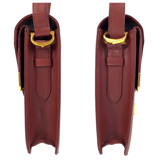 CARTIER Shoulder Bag leather Bordeaux Shoulder Bag Messenger bag Must Line Women Used Authentic
