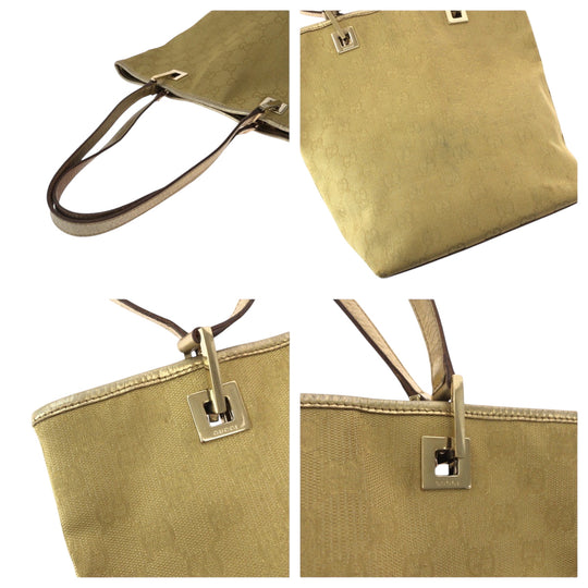GUCCI Tote Bag 002 1099 GG canvas Gold Metal Tote Bag handbag Women Used Authentic