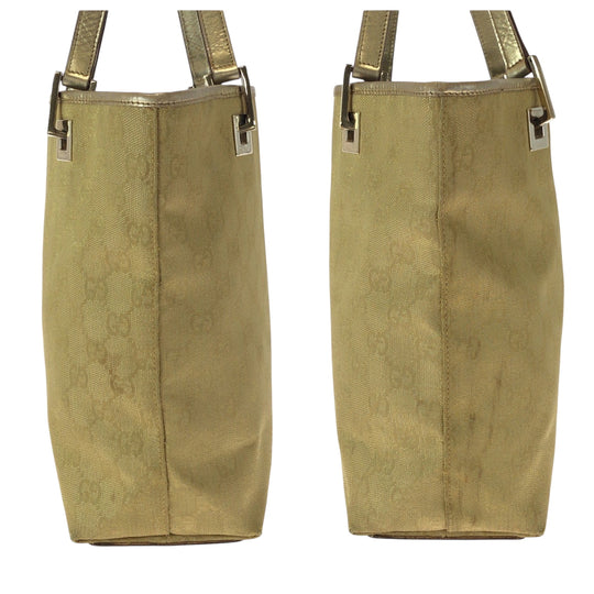 GUCCI Tote Bag 002 1099 GG canvas Gold Metal Tote Bag handbag Women Used Authentic