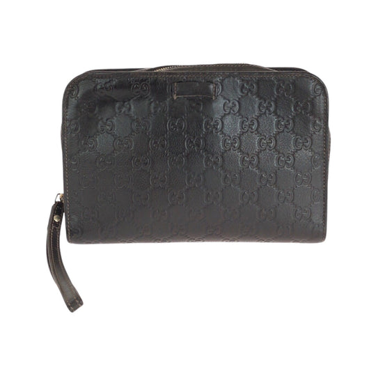 GUCCI Clutch bag 201755 leather Brown Gold Metal Clutch bag business bag Guccisima mens Used Authentic