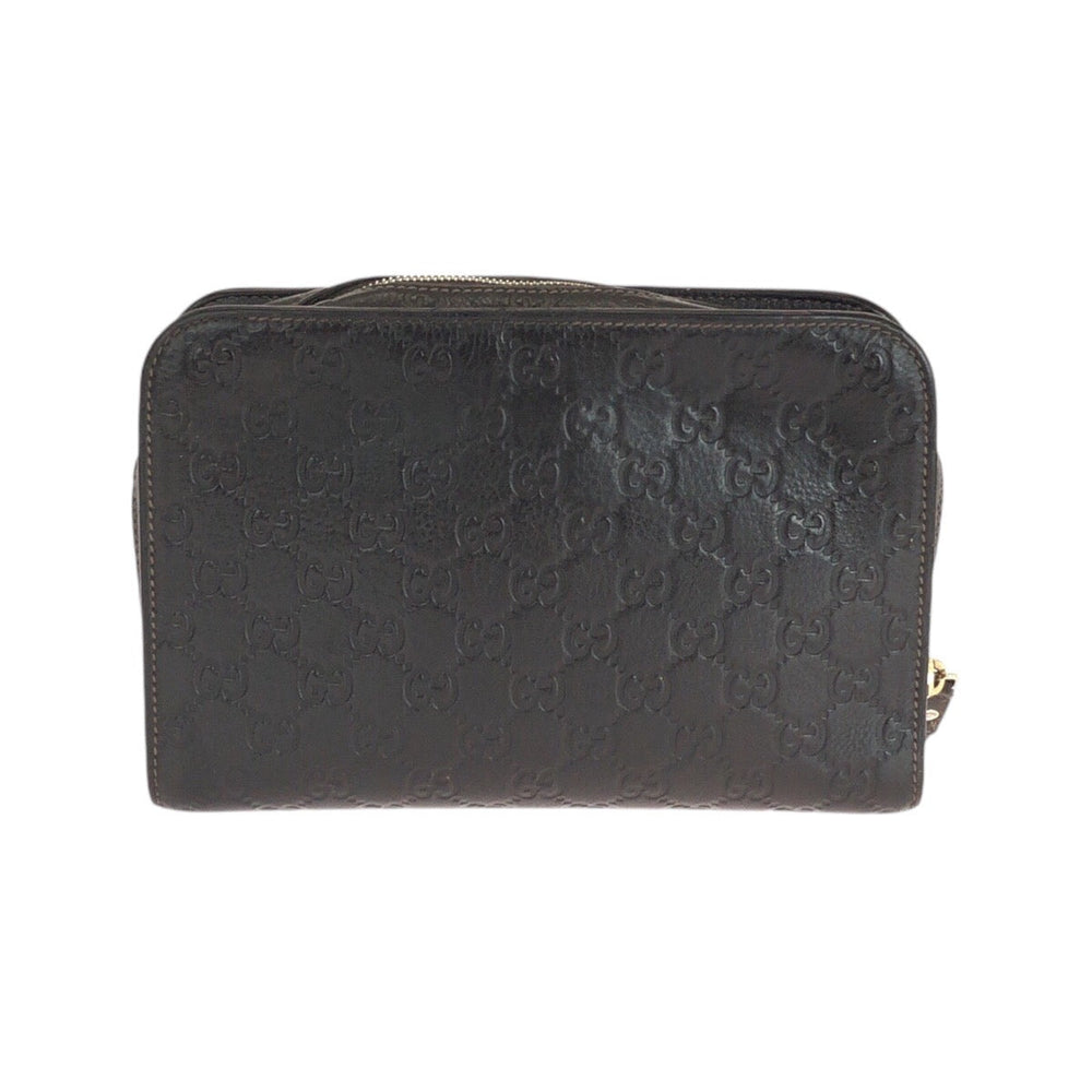 GUCCI Clutch bag 201755 leather Brown Gold Metal Clutch bag business bag Guccisima mens Used Authentic