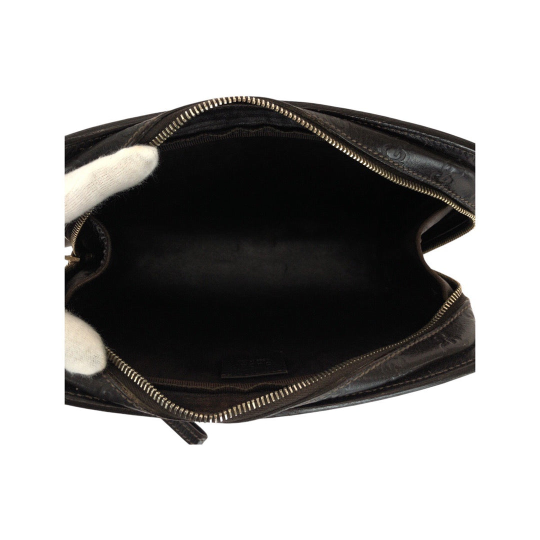 GUCCI Clutch bag 201755 leather Brown Gold Metal Clutch bag business bag Guccisima mens Used Authentic