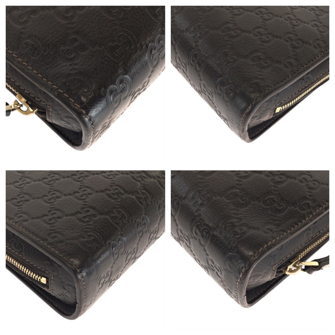 GUCCI Clutch bag 201755 leather Brown Gold Metal Clutch bag business bag Guccisima mens Used Authentic