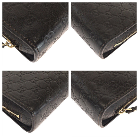 GUCCI Clutch bag 201755 leather Brown Gold Metal Clutch bag business bag Guccisima mens Used Authentic
