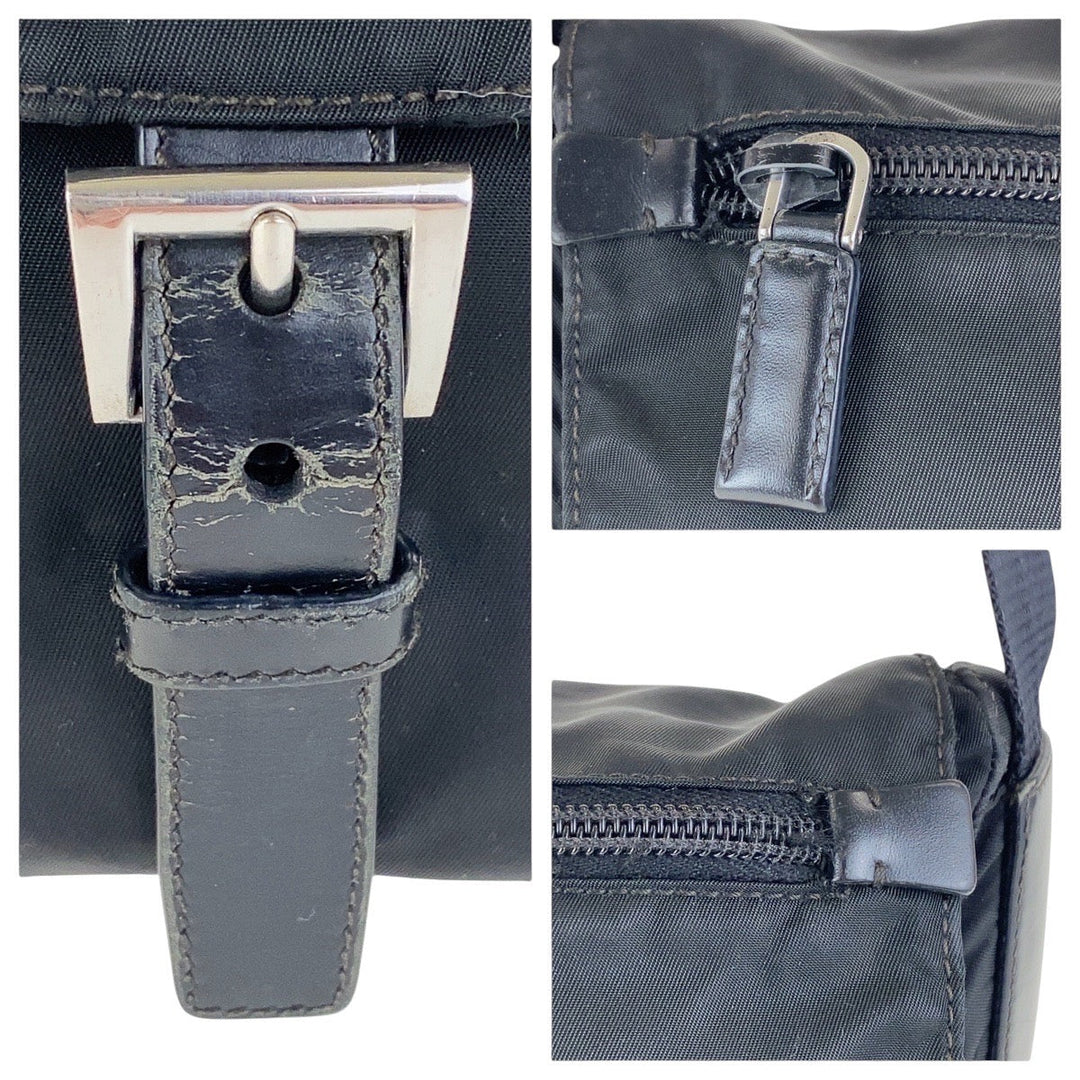 PRADA Shoulder Bag Nylon Black SilverMetal Crossbody Shoulder Bag Unisex Test Triangle With logo Women Used Authentic