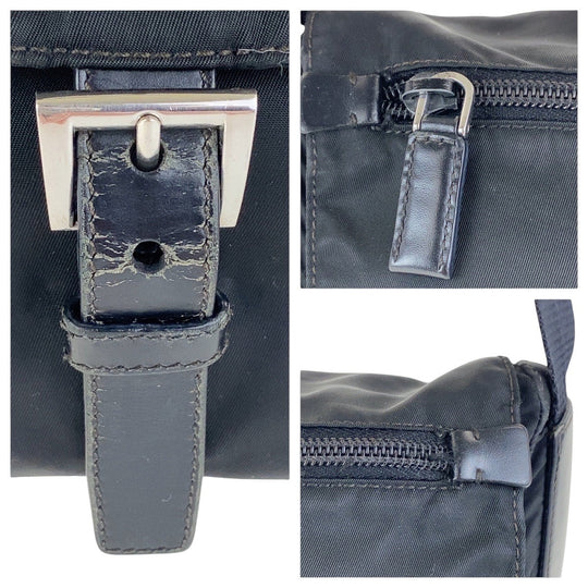 PRADA Shoulder Bag Nylon Black SilverMetal Crossbody Shoulder Bag Unisex Test Triangle With logo Women Used Authentic