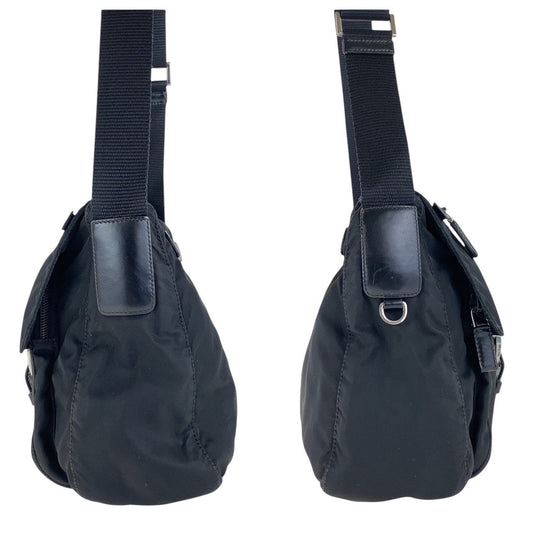 PRADA Shoulder Bag Nylon Black SilverMetal Crossbody Shoulder Bag Unisex Test Triangle With logo Women Used Authentic