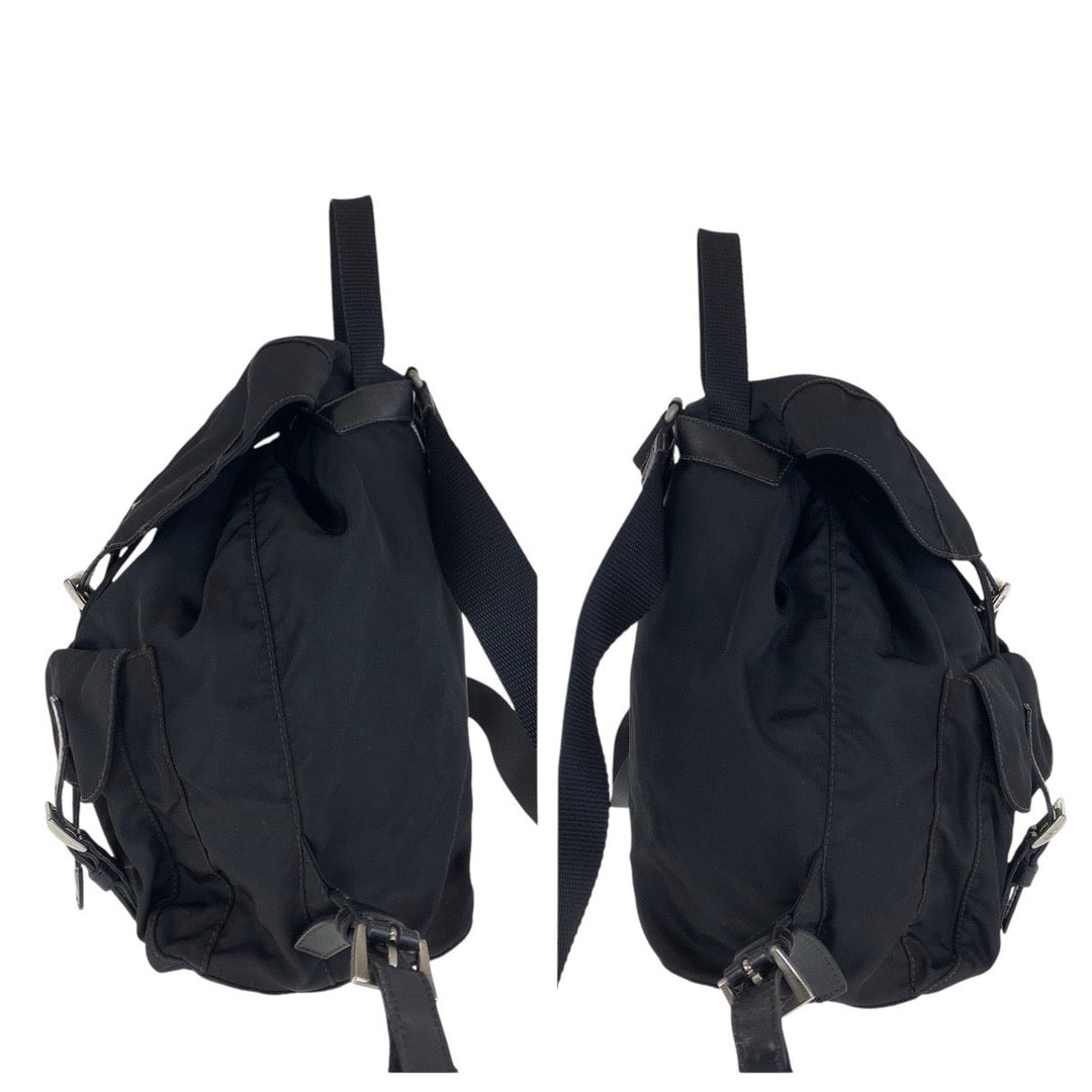 PRADA Backpack Nylon, Leather Black SilverMetal Backpacks & Daypacks Backpacks Test Triangle With logo Women Used Authentic