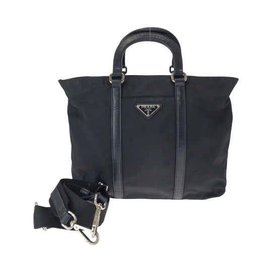 PRADA Tote Bag B1066M Nylon Black Silver Metal Tote Bag Shoulder Bag Handbag 2way Test Triangle With logo Women Used Authentic