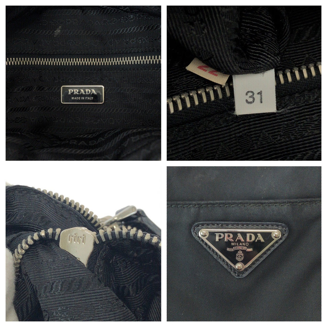 PRADA Tote Bag B1066M Nylon Black Silver Metal Tote Bag Shoulder Bag Handbag 2way Test Triangle With logo Women Used Authentic