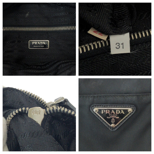 PRADA Tote Bag B1066M Nylon Black Silver Metal Tote Bag Shoulder Bag Handbag 2way Test Triangle With logo Women Used Authentic
