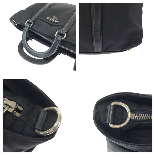 PRADA Tote Bag B1066M Nylon Black Silver Metal Tote Bag Shoulder Bag Handbag 2way Test Triangle With logo Women Used Authentic