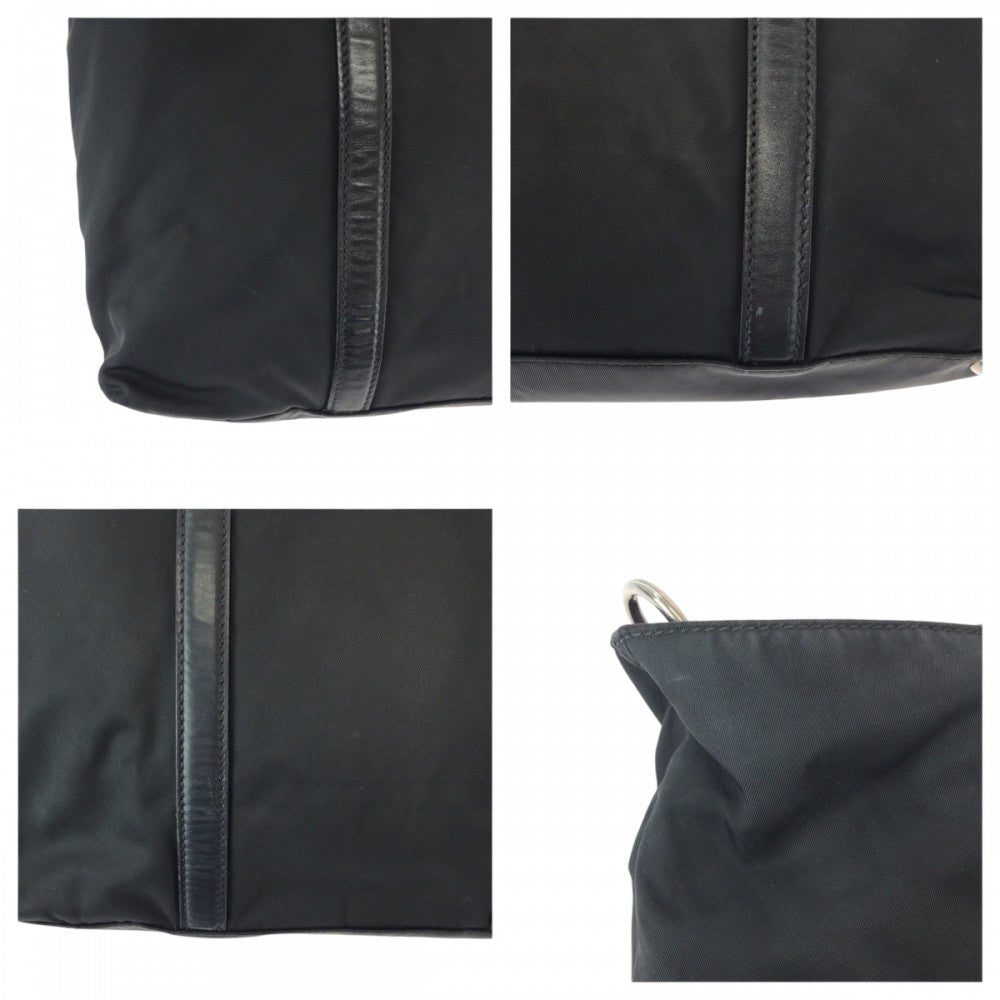 PRADA Tote Bag B1066M Nylon Black Silver Metal Tote Bag Shoulder Bag Handbag 2way Test Triangle With logo Women Used Authentic