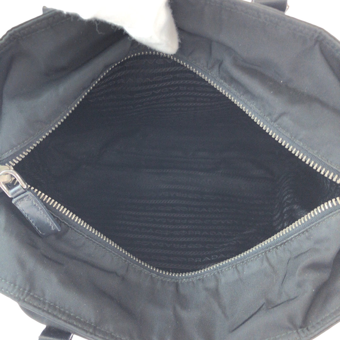 PRADA Tote Bag B1066M Nylon Black Silver Metal Tote Bag Shoulder Bag Handbag 2way Test Triangle With logo Women Used Authentic