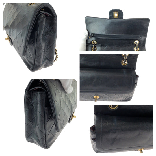 CHANEL Shoulder Bag lambskin Black GoldMetal ChainShoulder Bag Mattasse double flap COCO Mark Turnlock Women Used Authentic