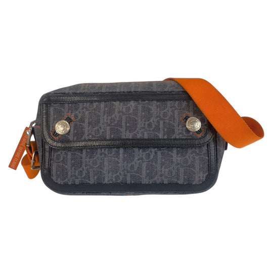 Dior Shoulder Bag canvas Navy Black Orange SilverMetal Shoulder Bag pochette Flightline trotter Women Used Authentic