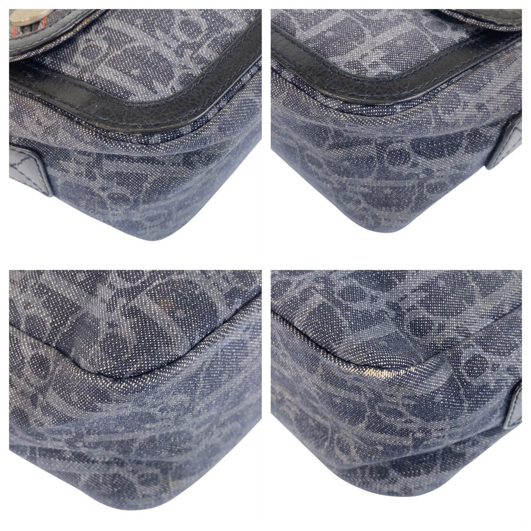 Dior Shoulder Bag canvas Navy Black Orange SilverMetal Shoulder Bag pochette Flightline trotter Women Used Authentic