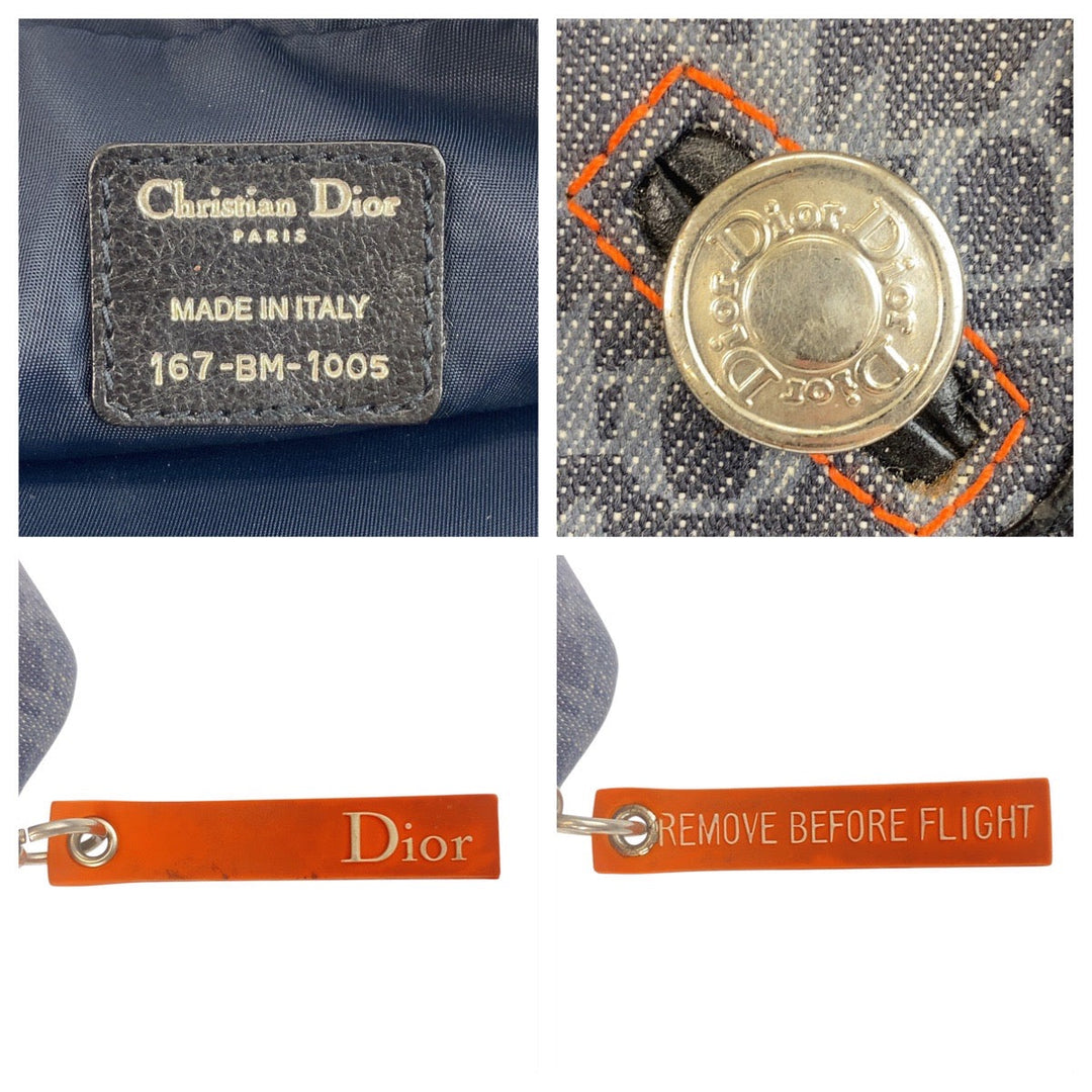 Dior Shoulder Bag canvas Navy Black Orange SilverMetal Shoulder Bag pochette Flightline trotter Women Used Authentic