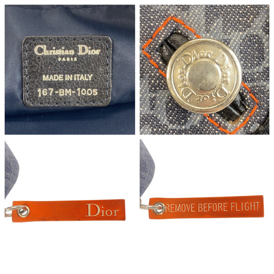 Dior Shoulder Bag canvas Navy Black Orange SilverMetal Shoulder Bag pochette Flightline trotter Women Used Authentic