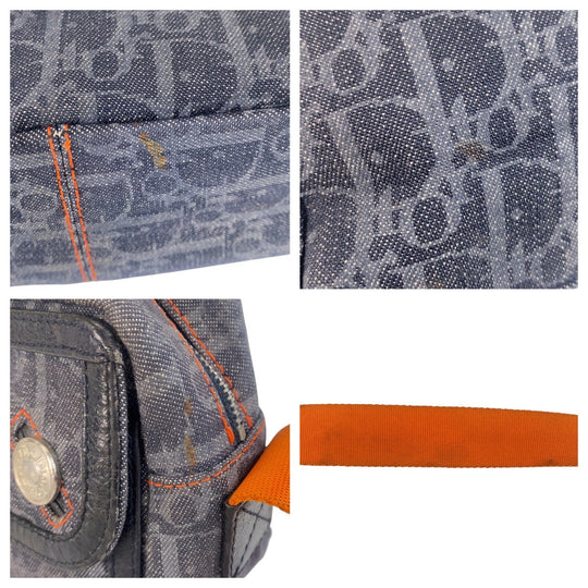 Dior Shoulder Bag canvas Navy Black Orange SilverMetal Shoulder Bag pochette Flightline trotter Women Used Authentic
