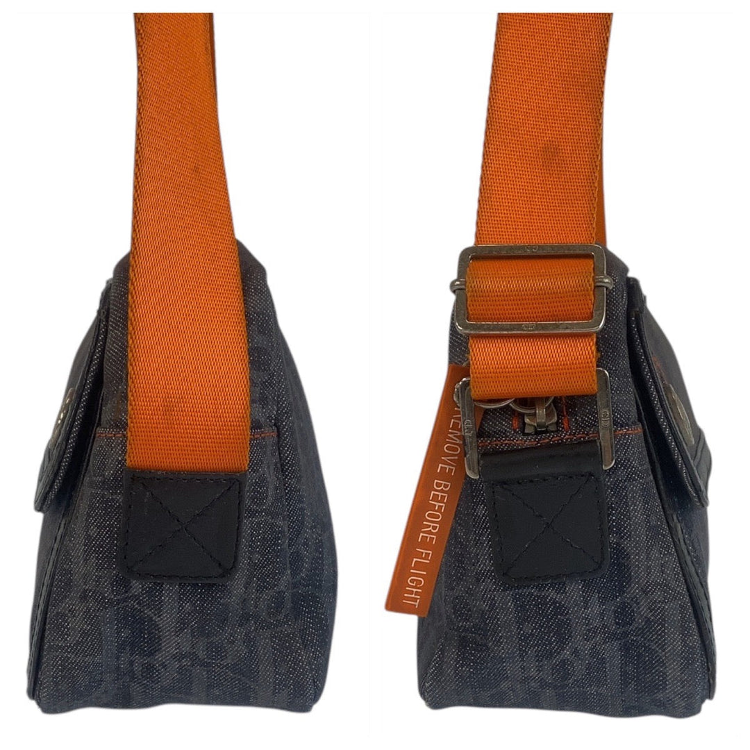 Dior Shoulder Bag canvas Navy Black Orange SilverMetal Shoulder Bag pochette Flightline trotter Women Used Authentic