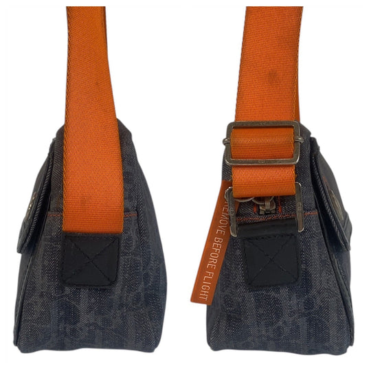 Dior Shoulder Bag canvas Navy Black Orange SilverMetal Shoulder Bag pochette Flightline trotter Women Used Authentic