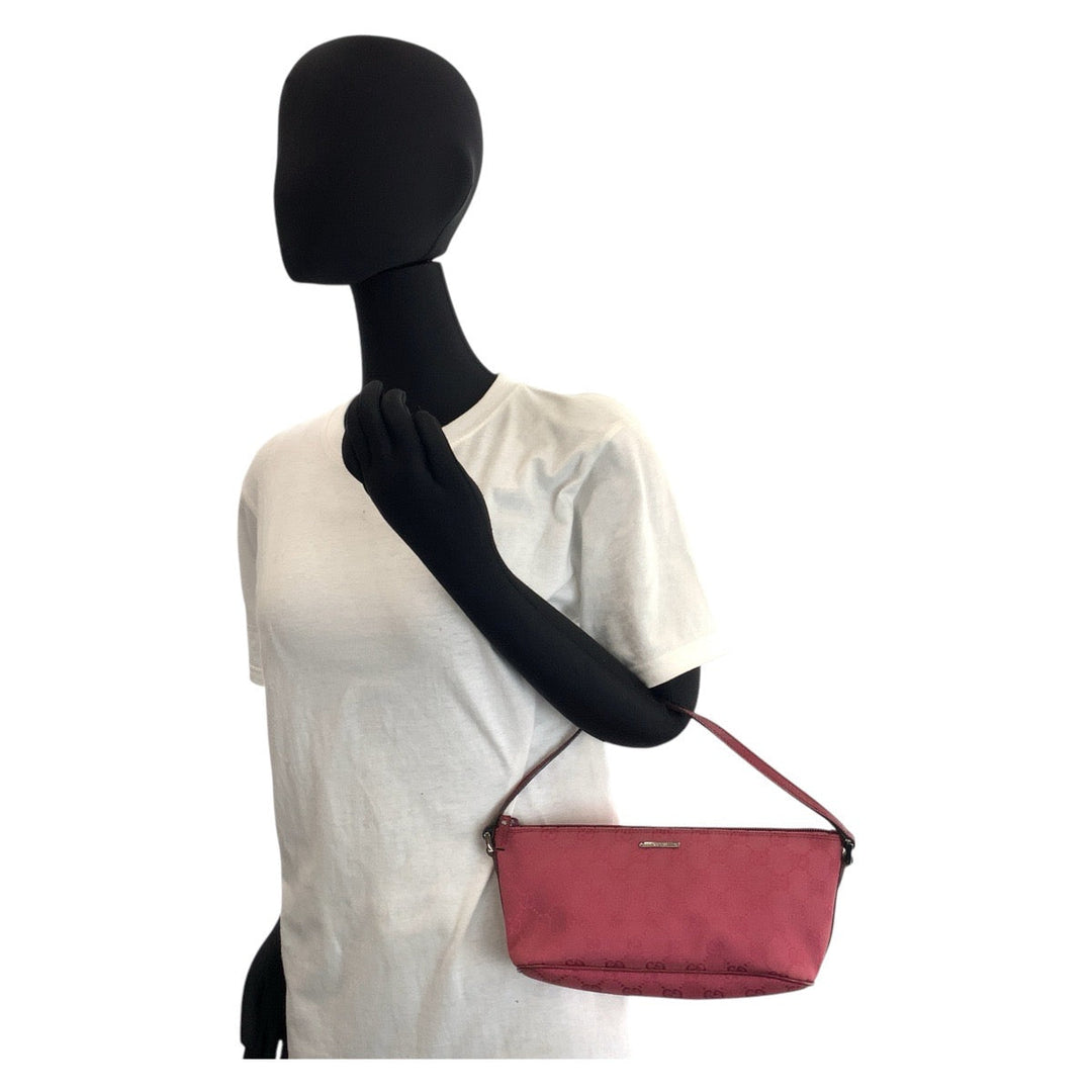 GUCCI Handbag 07198 GG canvas, leather Red Handbag accessory pouch Women Used Authentic